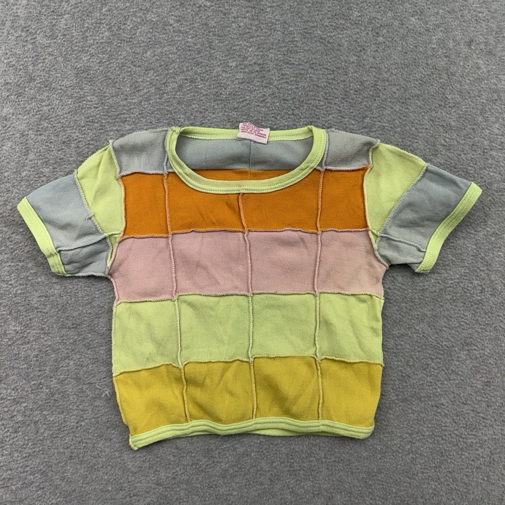 Vintage 70s Girls Size 4T Funky Colorful Striped Colorblock T-Shirt Textured